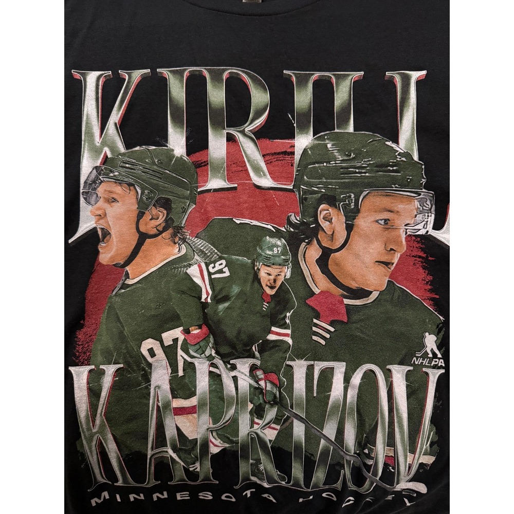 Men's Kirill Kaprizov Minnesota Hockey Black Graphic Tee Size 2XL NWOT